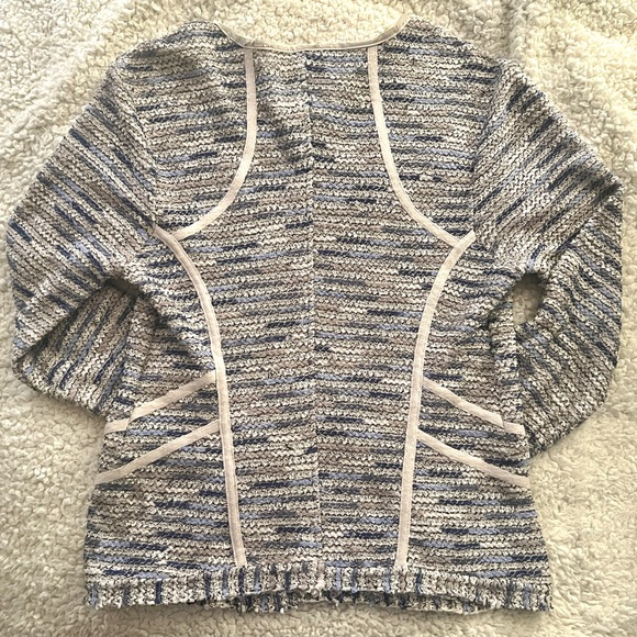 NIC + ZOE Grey & Blue Zip Front Leather Trimmed Knit Jacket! Sz PL! So Chic! - Picture 5 of 5